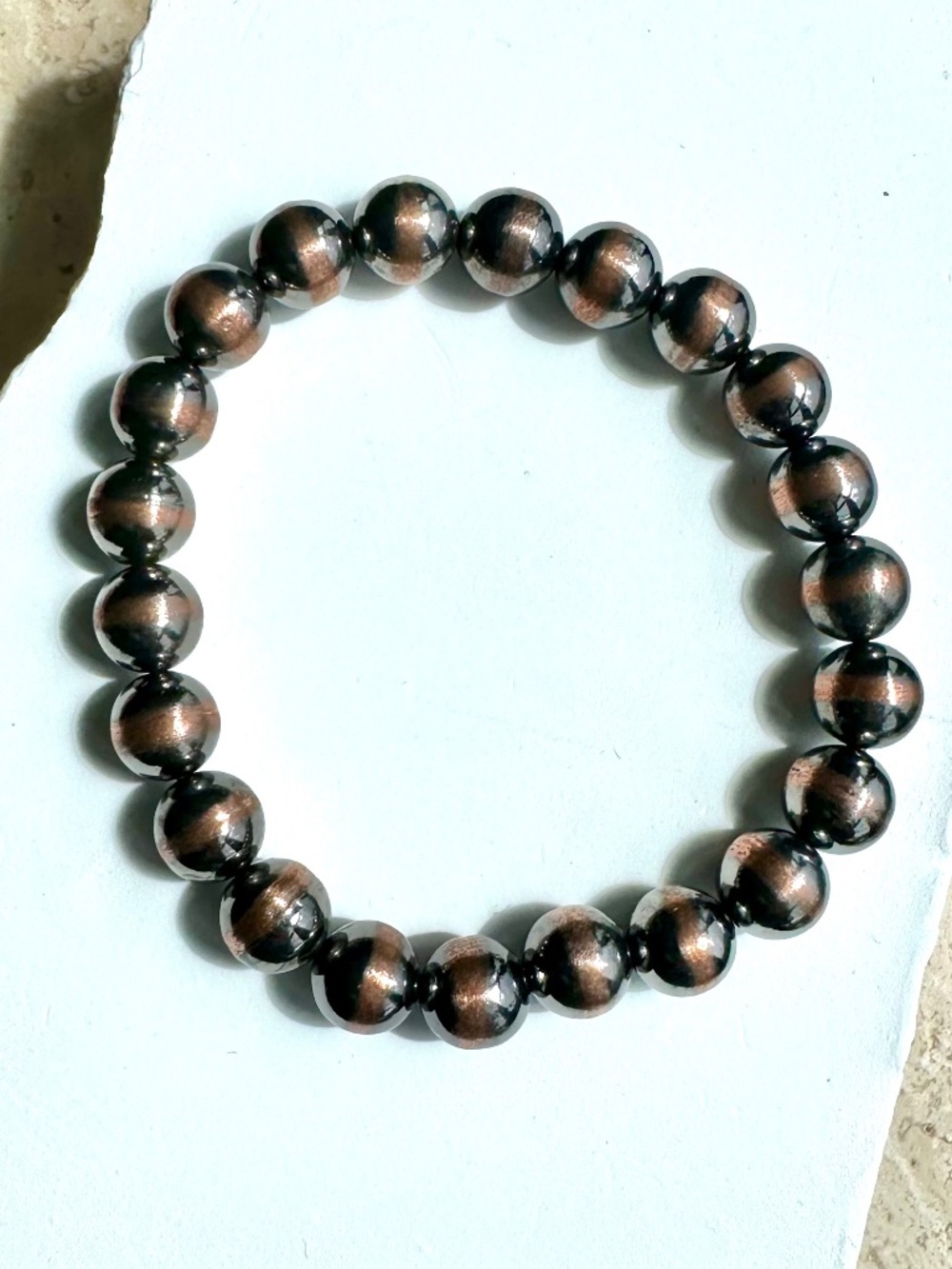 Real Copper Navajo Pearl Bead Stretch Bracelet 8mm – Oxidized Finish 24g